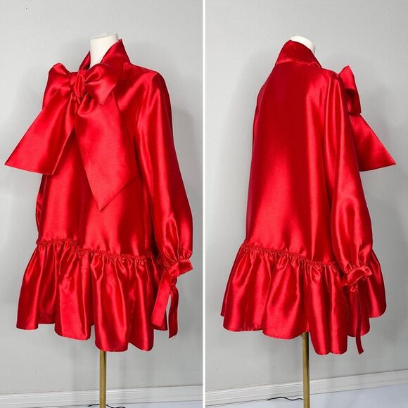 Akira Puff Sleeve Drop Waist Mini Red Dress S Holiday Party Christmas Coquette - Picture 5 of 16